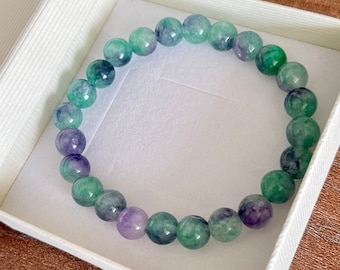 Rainbow Fluorite Bracelet - Fluorite Crystal Bracelet - Stretch Bracelet 8MM Beads -  Rainbow Fluorite Jewelry- Crystal Healing Bracelet