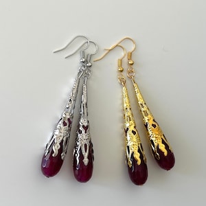 Garnet Earrings - Golden Garnet Earrings - Dangling Crystal Earrings  - Drop Crystal Earrings - Birthstone January Earrings - Red Stone