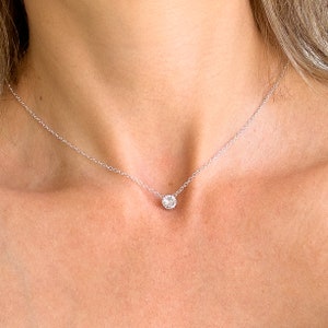 Sterling Silver Necklace - Zircon Necklace - Floating Necklace - Crystal Necklace - Zircon Jewelry - Gemstone Necklace