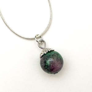 Sterling Silver Ruby In Zoisite Necklace - Ruby Zoisite Jewelry - Zoisite Necklace - Ruby Zoisite Pendant  -  Ruby Jewelry - Pink Stone