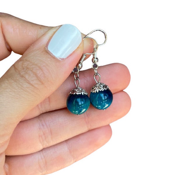 Blue Tiger Eye Earrings - Blue Stone Earrings - Chakra Earrings - Chakra Jewelry - Dainty Earrings - Chakra Stone Earrings - Mom Gift