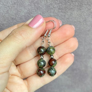 Bloodstone Earrings - Heliotrope Earrings - Bloodstone Crystal - Bloodstone Jewelry  - Crystal Earrings - Heliotrope Bloodstone  - Mom Gift