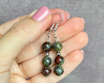 Bloodstone Earrings - Heliotrope Earrings - Bloodstone Crystal - Bloodstone Jewelry  - Crystal Earrings - Heliotrope Bloodstone  - Mom Gift