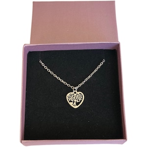 Tree of Life Heart Necklace  - Sterling Silver Necklace - Silver Choker - Dainty Heart Necklace - Silver Heart Necklace - Love Necklace