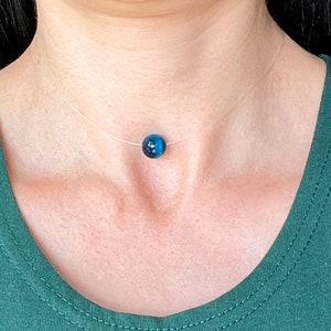 Blue Tiger Eye Necklace - Invisible Necklace - Illusion Necklace - Floating Necklace - Ghost Chain - Fishing Line Necklace - Blue Crystals