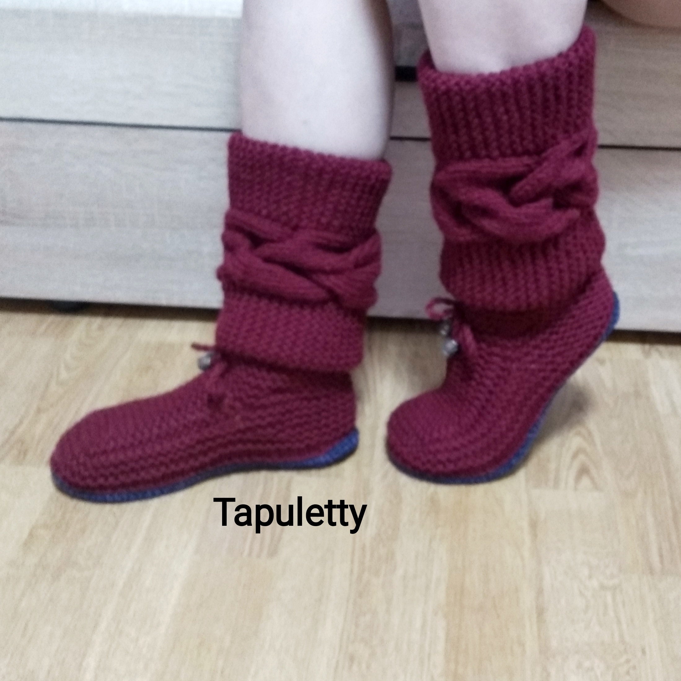 Knitted burgundy winter home boots | Etsy