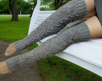 Seamless Gray Wool Ballet Leg Warmers Thigh High Chunky Dance Slouchy Fluffy