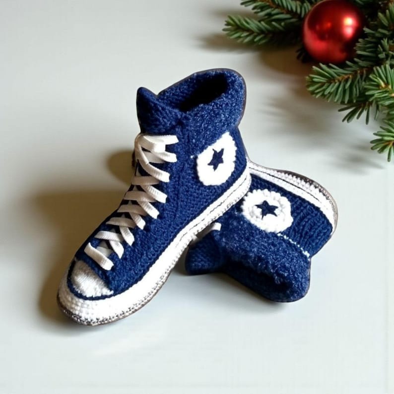 Cozy Blue Wool Crochet Slippers with Felt Sole: Handmade House Shoes for Women's Comfort image 10