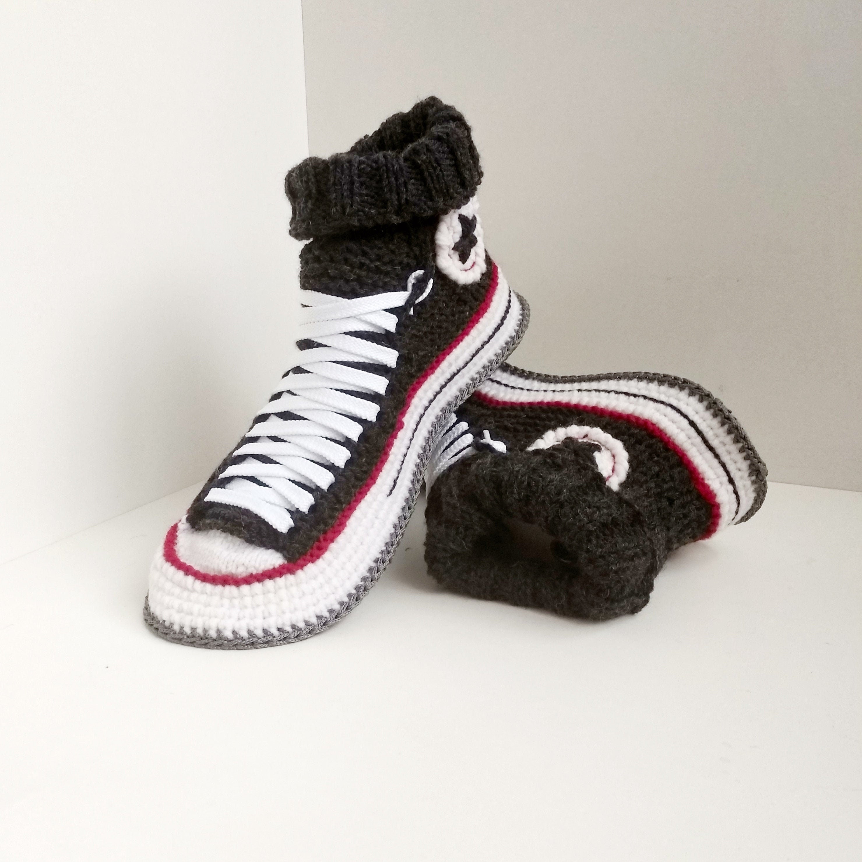 Knitted Gray Mens Converse Slippers Etsy