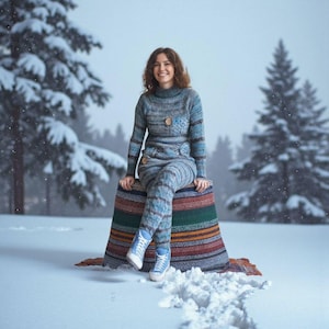 Cozy Merino Wool Knit Loungewear Set: Women&#39;s Warm Winter Pajamas, Soft Hygge Homewear Outfit