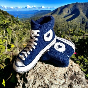 Cozy Navy Blue Crochet Slippers Handmade Warm Women's Shoes - Etsy