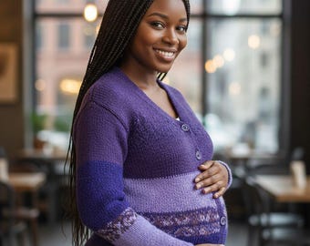 Purple Textured Mohair Cardigan, Lilac Knit Sweater, Button Front V Neck Cardigan, Flattering A Line Fit, Stretchy Handmade Cardigan