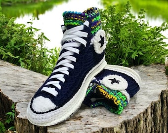 Handmade Yellow Crochet Sneaker Slippers with Wool Felt Sole - Cozy Slip-On Indoor Shoes for Women