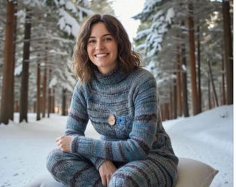 Cozy Merino Wool Knit Loungewear Set: Women's Warm Winter Pajamas, Soft Hygge Homewear Outfit