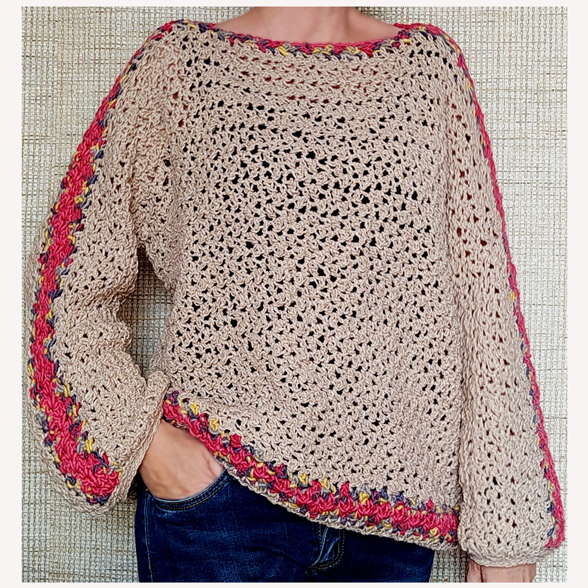 Suéter de lana tejido a mano. Color crudo con detalles en Etsy