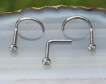 Titanium Nose Ring Stud - Implant Grade - 1.5mm Bezel Set CZ  - 20/18 Gauge - Titanium Nose Studs - Titanium Jewelry
