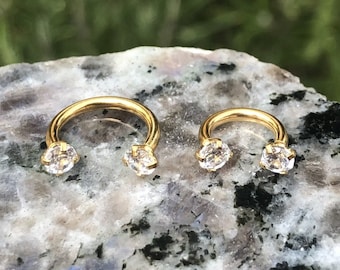 CZ Horseshoe Septum Ring Tragus Earring Horseshoe Circular Barbell Tragus Conch Daith Rook Snug Lip Piercing 16 Gauge Gold Surgical Steel