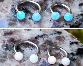 Opal Horseshoe Septum Ring Tragus Earring Horseshoe Circular Barbell Tragus Conch Daith Rook Snug Lip Piercing 16 Gauge Surgical Steel