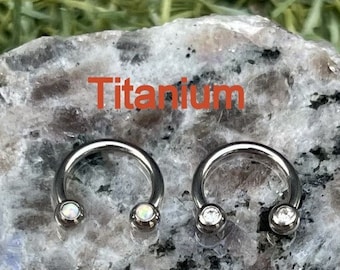 Titanium Septum Ring Opal Horseshoe /CZ Horseshoe Septum Ring, Barbell Septum Ring 8mm 16G, Titanium Septum Piercing, Tragus Piercing.