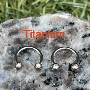 Titanium Septum Ring Opal Horseshoe /CZ Horseshoe Septum Ring, Barbell Septum Ring 8mm 16G, Titanium Septum Piercing, Tragus Piercing.