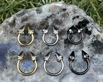 Spiked Horseshoe With CZ Septum Ring, Tragus Earring, Septum Piercing, Tragus Piercing, Horseshoe Circular Barbell, Conch, Rook, Snug