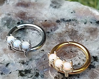 Opal Septum Ring Clicker - Septum Hoop - Septum Piercing - Septum Jewelry -16 Gauge Surgical Steel - Conch Ring - Nose Ring