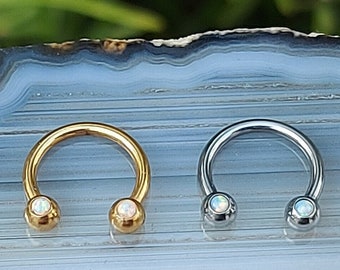 Opal Horseshoe Septum Ring Tragus Earring Horseshoe Circular Barbell Tragus Conch Daith Rook Snug Lip Piercing 16 Gauge 8mm Surgical Steel