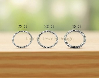 Sterling Silver Nose Ring Hoop Endless Hoop Textured Minimalist Nose Ring Jewelry Tiny Cute Hoop Earring Helix Hoop Tragus Hoop Earring
