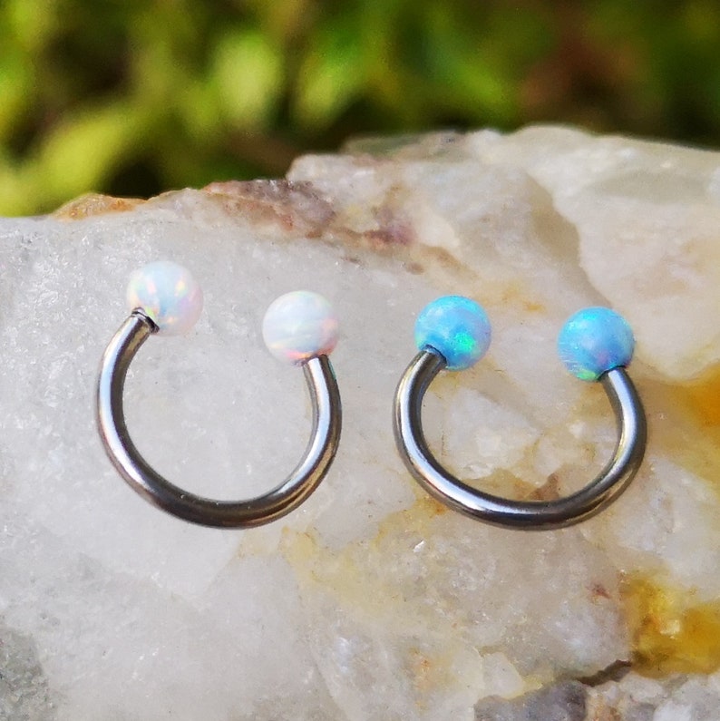 Opal Horseshoe Septum Ring Tragus Earring Horseshoe Circular Etsy