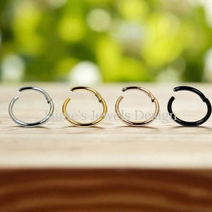 Clicker Nose Ring Hoop Surgical Steel/Titanium Seamless Hinged Clicker Hoop Septum Daith Cartilage Helix Tragus Conch Lip Tiny Hoop Earring