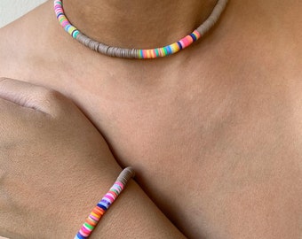 SALE 50% OFF Colorful Necklace & Bracelet Surfer Necklace Choker Necklace Summer Necklace Boho Jewelry Boho Necklace