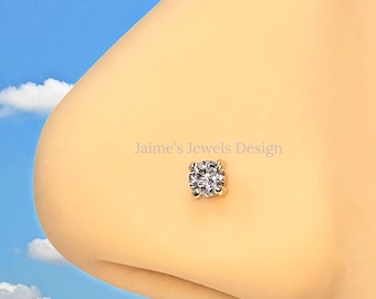 14K Solid Yellow Gold CZ Nose Ring Stud | Tiny Diamond Look Nose Stud Piercing Jewelry | Minimalist Nose Ring Jewelry | Tiny Cute Stud