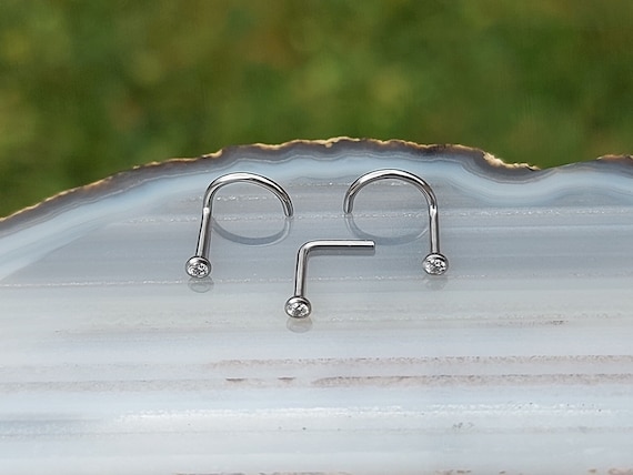 Titanium Nose Ring Stud - Implant Grade - 1.5mm Bezel Set CZ  - 20/18 Gauge - Titanium Nose Studs - Titanium Jewelry