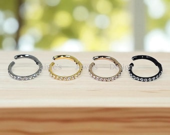 CZ Clicker Nose Ring Hoop Hypoallergenic Implant Grade Titanium Seamless Hinged Helix Tragus Conch Minimalist Single Hoop