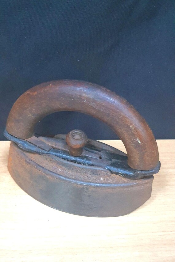 Antique Bless Drake Sad Iron, Removable Wooden Handle 1890's