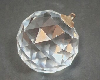 Vintage 1.75" Clear Crystal Prisms Faceted Round Center Chandelier Hanging Prism with Beaded Cap Loop.