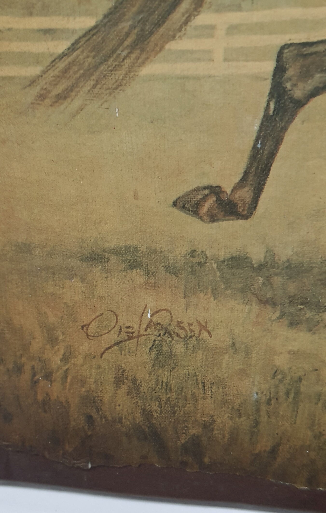 Vintage Retro Art Print of Horse on Canvas Plaque on Solid Wood