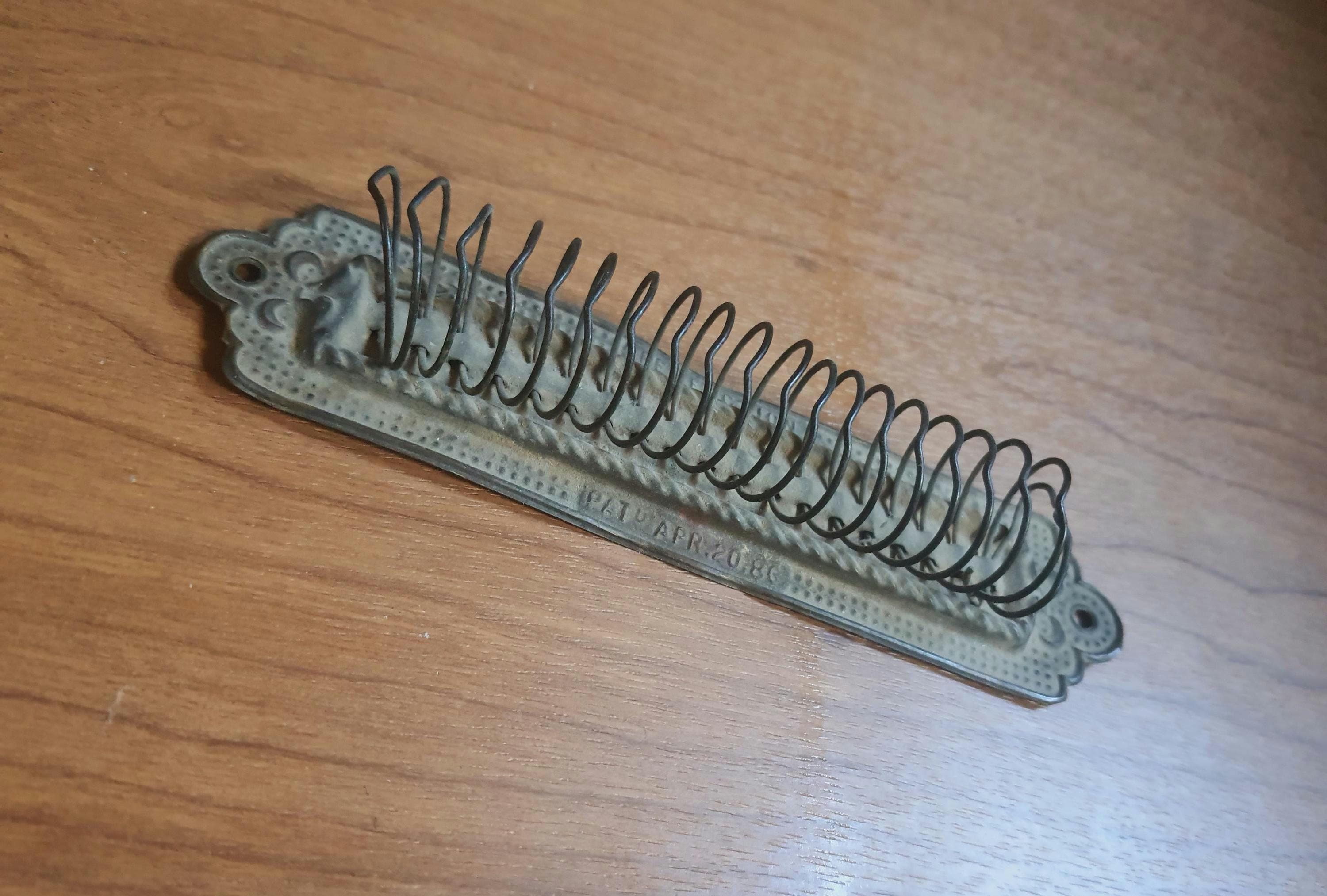 Antique Vintage Victorian Brass Spiral Wire Letter Rack, 1886