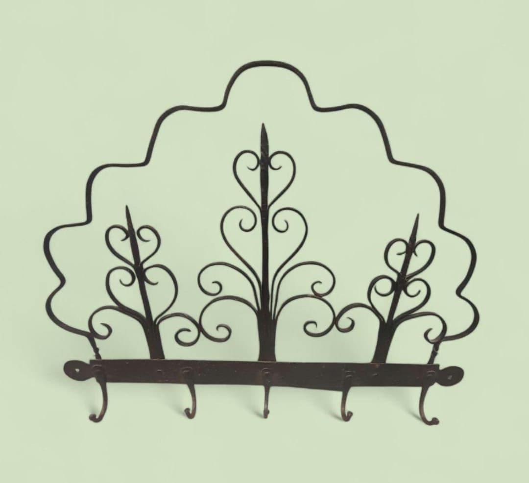 Rustic Iron Rack Wrought Iron Folk Art Utensil Rack With Hearts, Rustic Primitive Tool ...