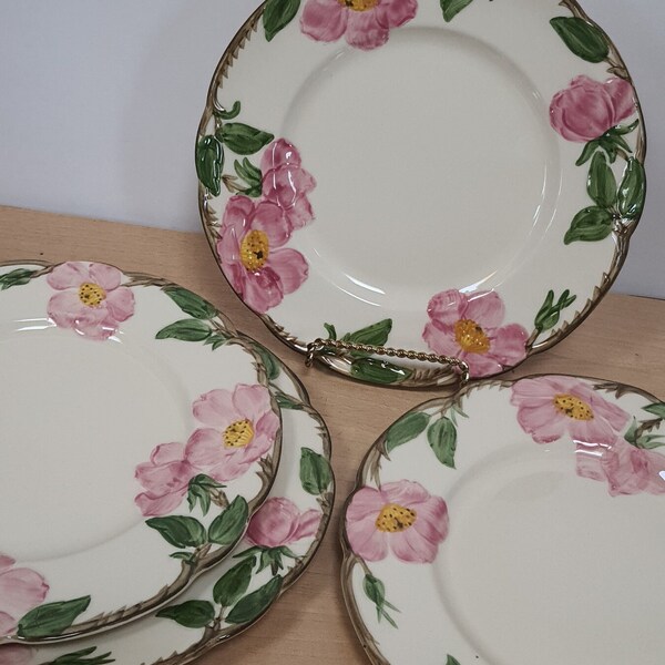 4 Pieces Franciscan Desert Rose Salad Plates, 8" Porcelain Plate, pink flowers, kitchenware, Dinnerware Tableware Excellent condition