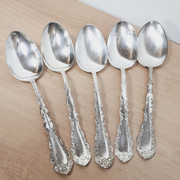 5 Serving Spoons, Antique Simeon George Rogers Silver Plate Flatware, Vintage Silver Plate Flatware, Utensils