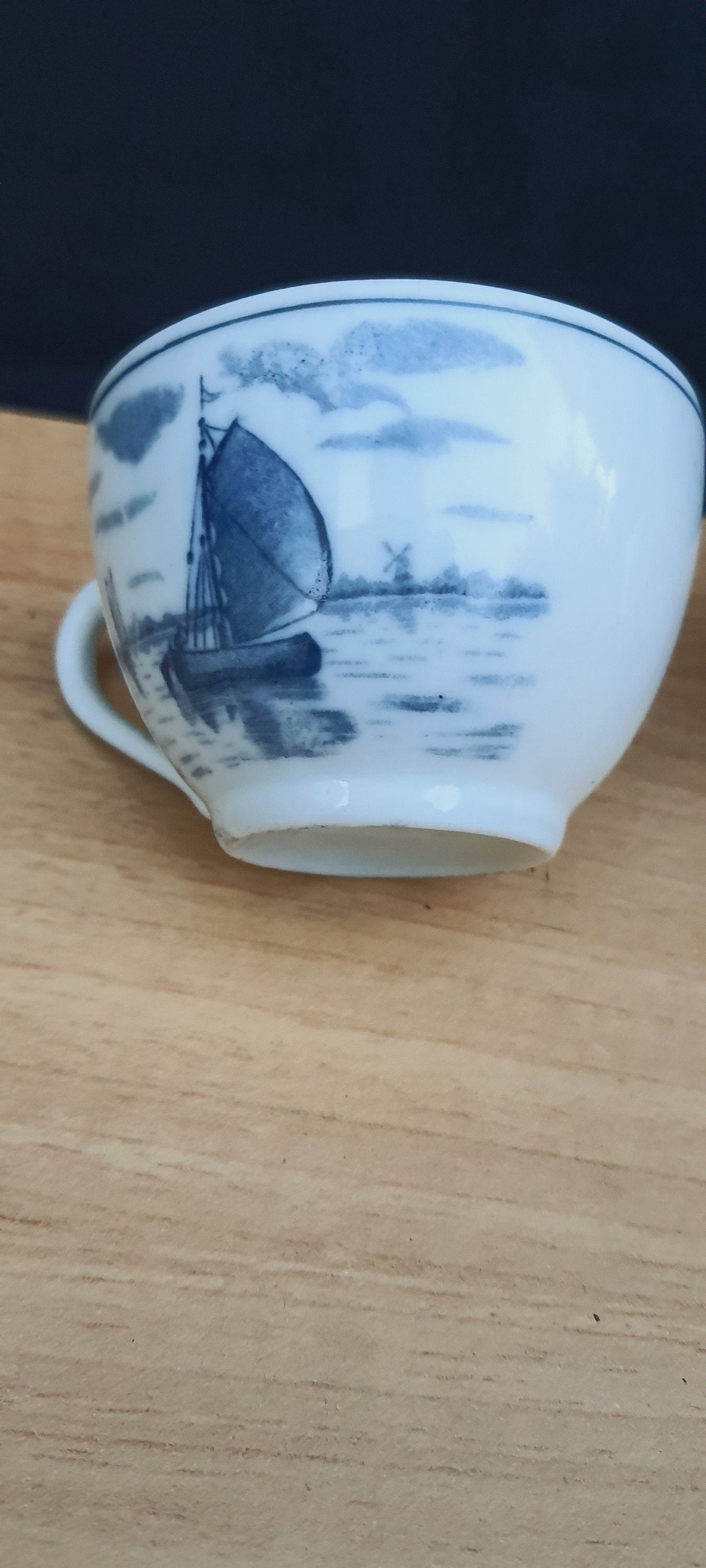 2 Piece Vintage Blue Windmill Cup and Creamer, Sailboat Teacup Set