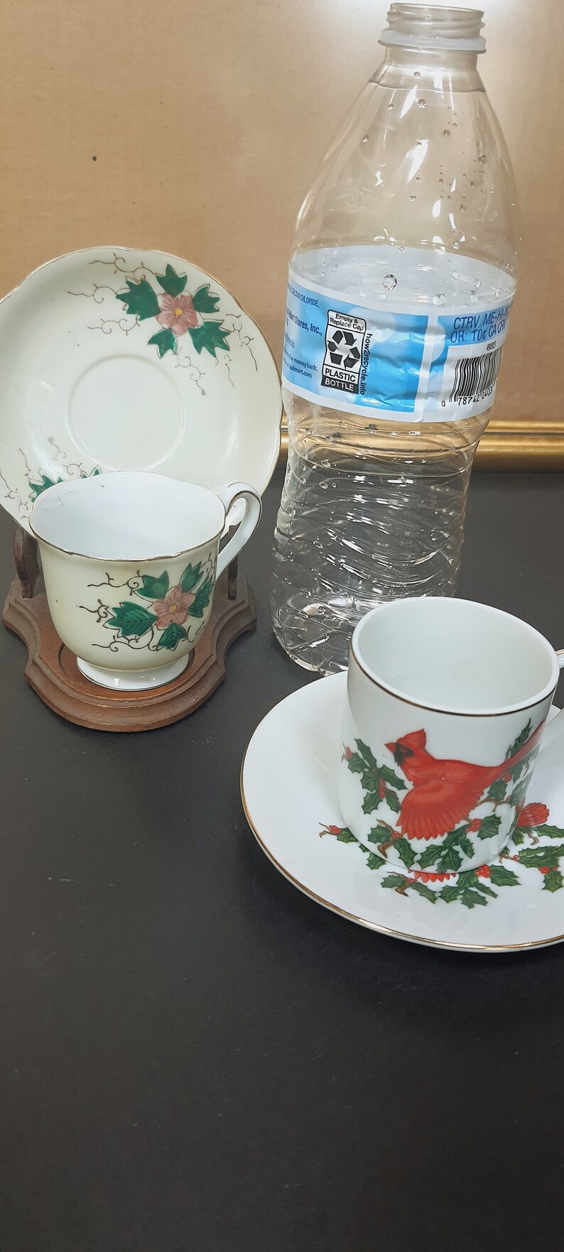 MINI Tea Cup Sets, Wood Display Stand,vintage Lefton Christmas Holly ...