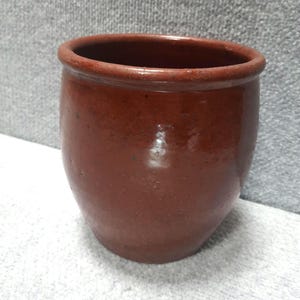 Antique American Redware Apple Butter Crock/ Cream Pot Jar, Small Crock Redware Pottery            Orange Brown Stoneware 6" x 5.5"