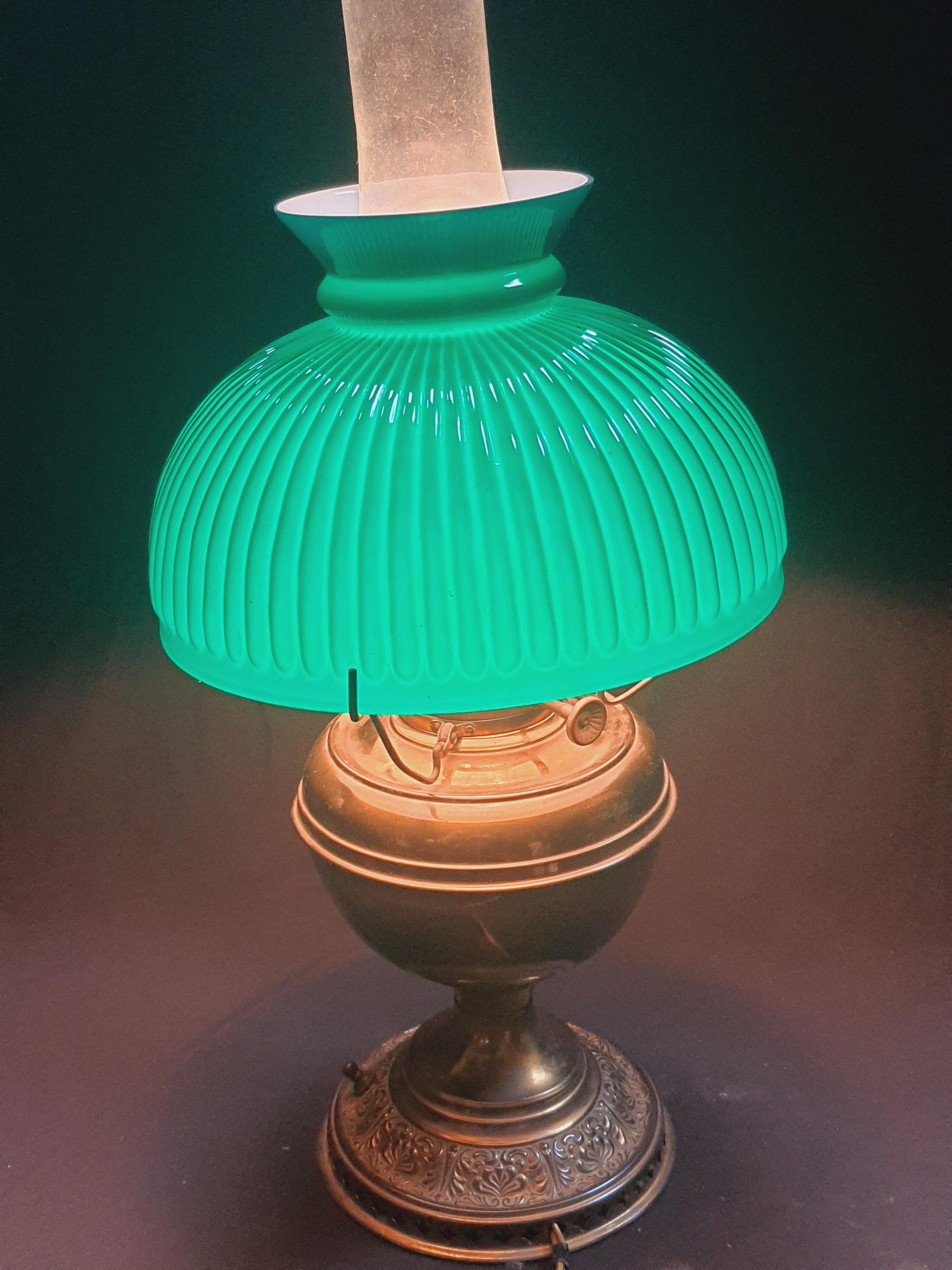 thumbnail image 2 of Dark Green Glass Oil Lamp Font – Fits Cast Iron Wall Bracket, No. 2 Collar #105 2 of 6