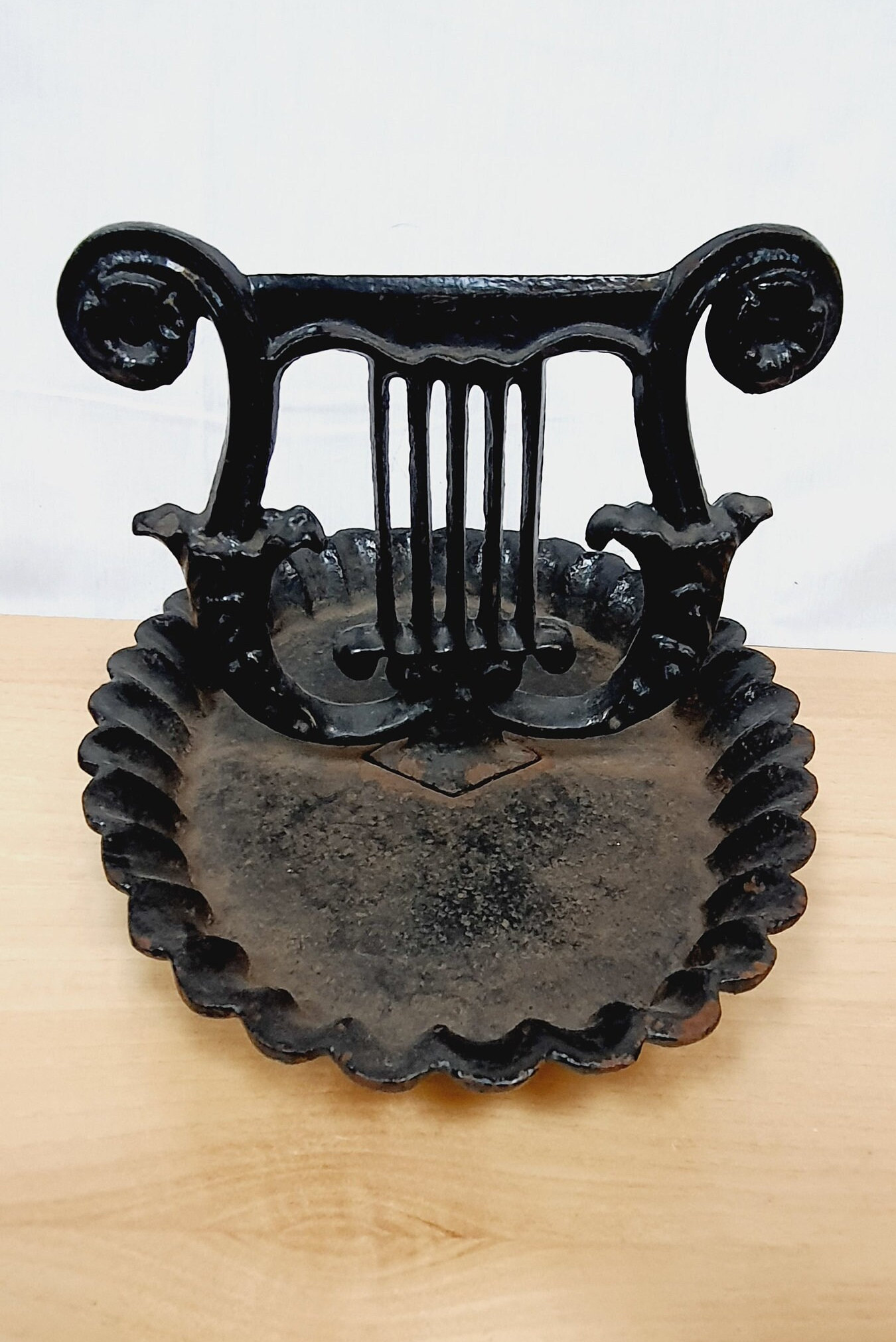 Antique Fancy Victorian Cast Iron Boot Scraper, Harp Lyre W/ Drip 