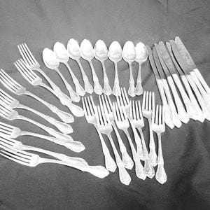 Flatware Set 32 Pcs Vanessa Francesca, WM Rogers Oneida Silver Plated, Dinner forks, Dinner Knives, Salad forks, Teaspoons. Service for 8