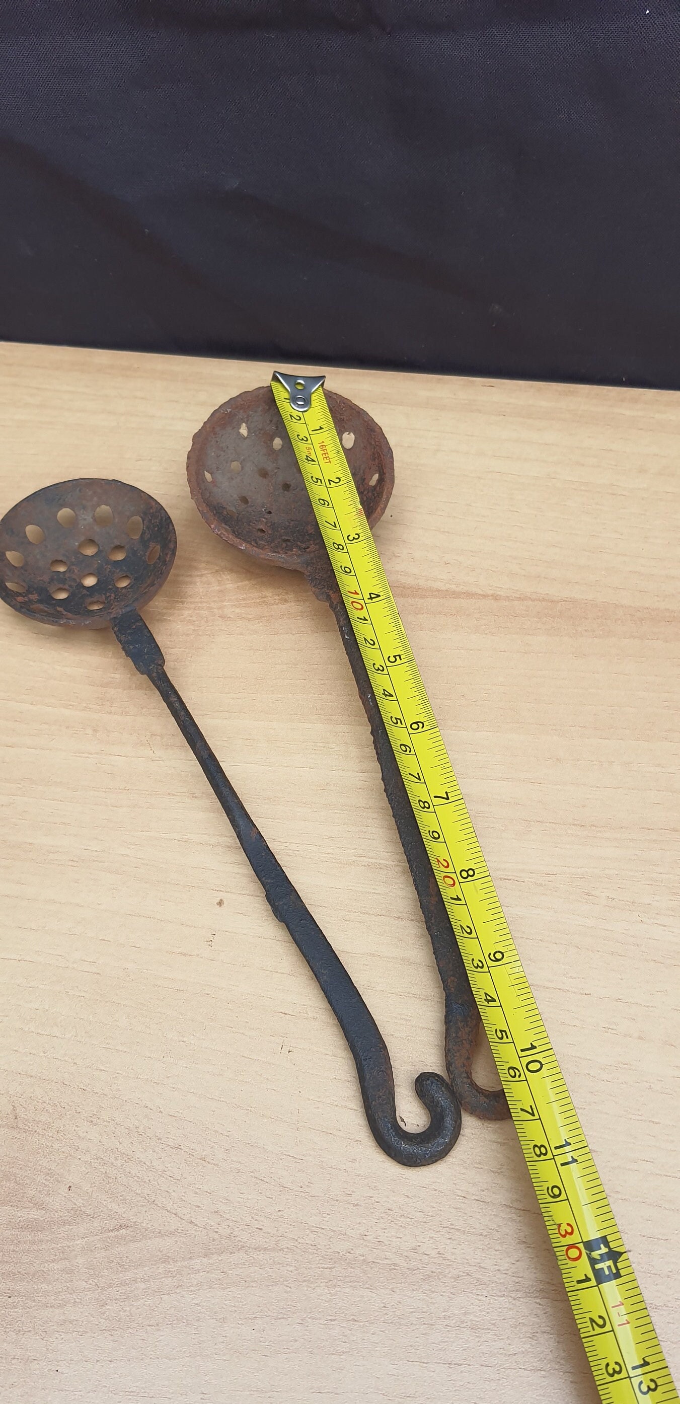 2 Antique Large Cast Iron Spoons, 10.5
