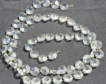 Vintage chandelier crystal octagon beads strand 40" chandelier parts/ glass crystal/ light fixture parts/ gold wire 15mm