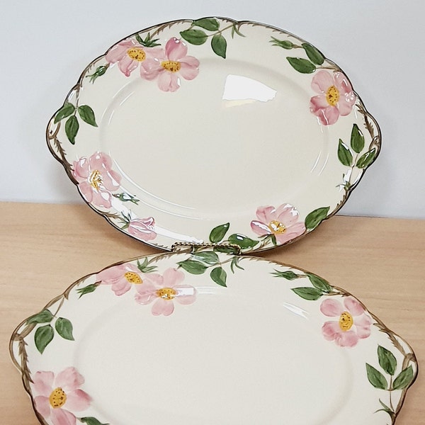 14" Franciscan Desert Rose Large Platters, Set of 2, Porcelain Serving Plate, Dinnerware Pink Flowers Tableware, Excellent condition.